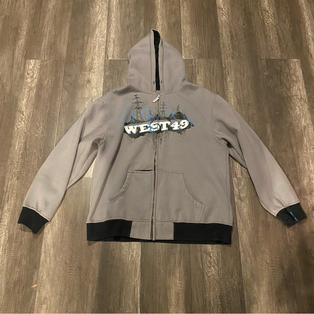West49 Hoodie Grey with blue lightning accents TAGGED XL